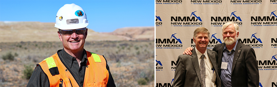 Thomas Shelley was inducted into the New Mexico Mining Association’s Hall of Fame after a career with Freeport that spanned more than three decades; Tom Shelley was congratulated by Randy Ellison (right), as well as countless other coworkers and state politicians.