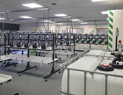  Some of the more than 200 column cells stand ready for the site’s 15 employees. 